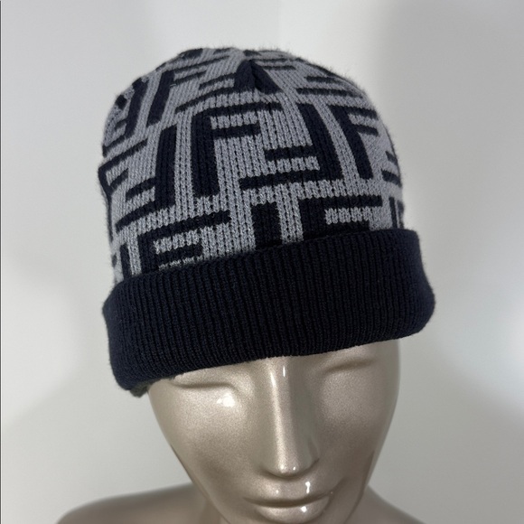 Moon LA Fendi Style Navy and Gray Patterned Beanie main image 6